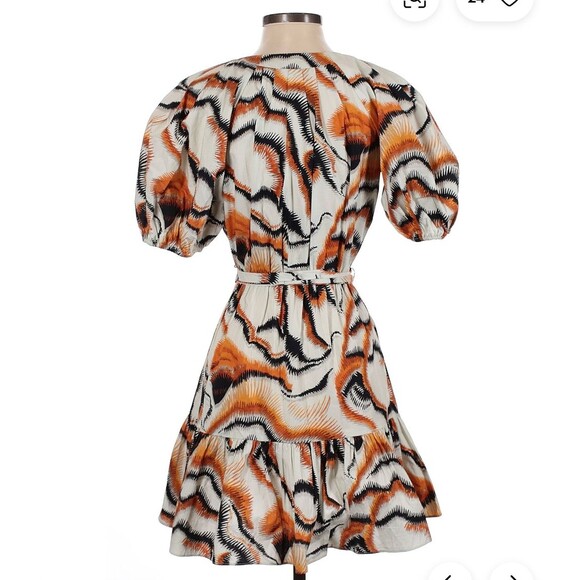 NWT Willa Story Orange Black Dress Sz XS Puff Sleeve Cotton Full Skirt Whimsical - Picture 3 of 9